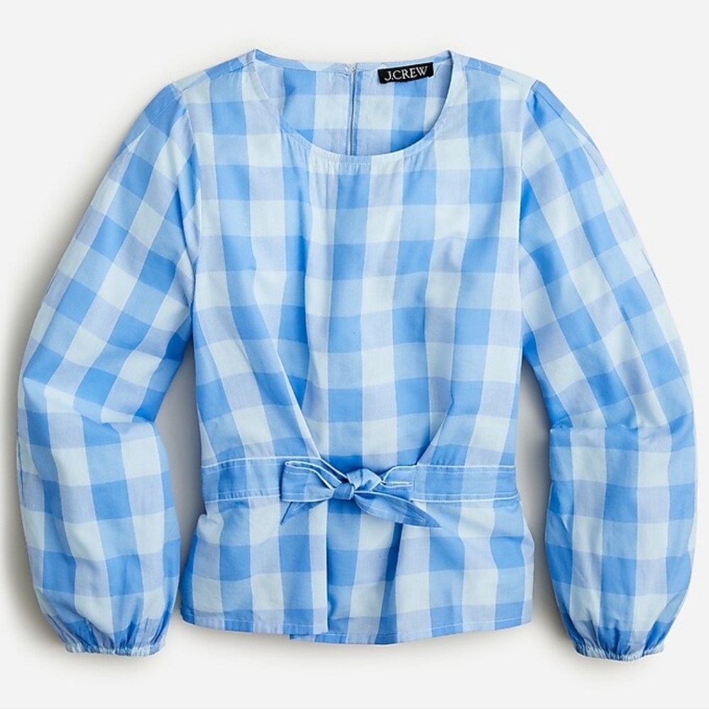 J. Crew Blue and White Checkered Blouse